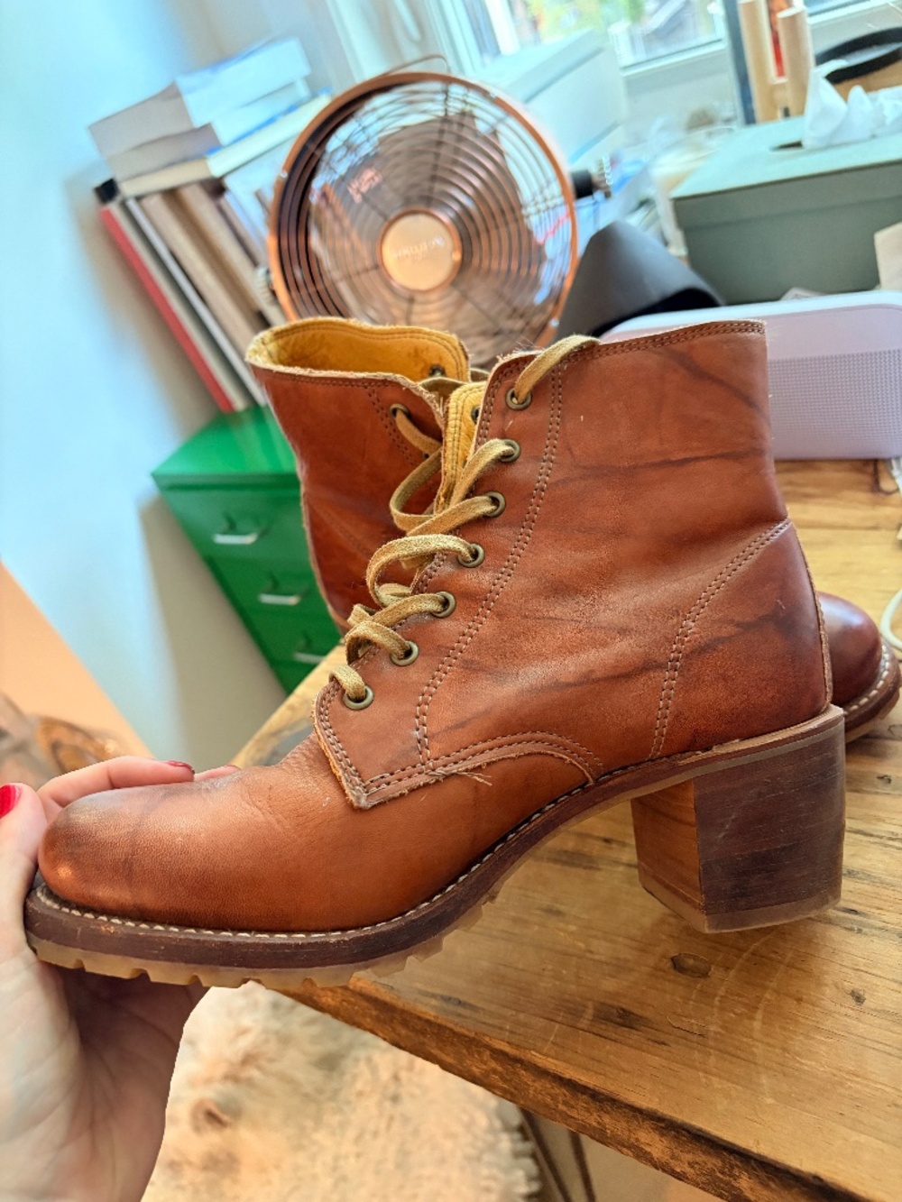 Frye Leather Boots, Distressed, Heels, US 8.5, Almost New - Picture 7 of 11